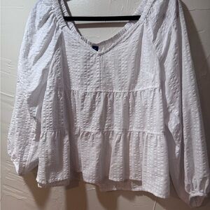 Old Navy White Smocked 3/4 Sleeve Blouse